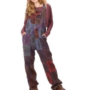 NEW GYPSY ROSE everyday people patchwork hand blocked print overalls in multi
